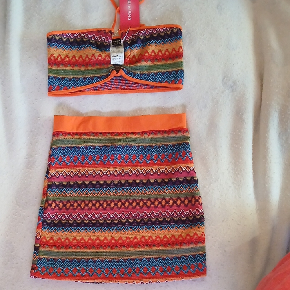 Colorful Strapless Top and Skirt Set